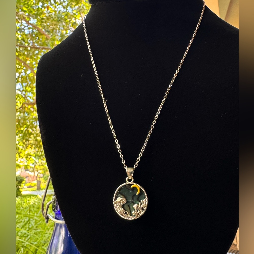 Mushrooms and moon necklace